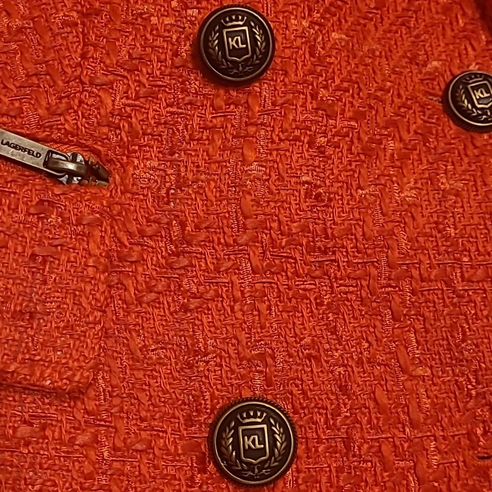 NWT KARL LAGERFELD PARIS ORANGE TWEED DOUBLE BREASTED BLAZER - Picture 7 of 14